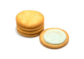Cracker cookies cream on white background.
