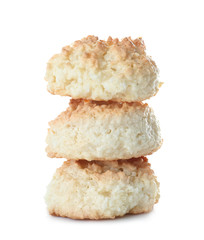 Delicious coconut macaroons on white background