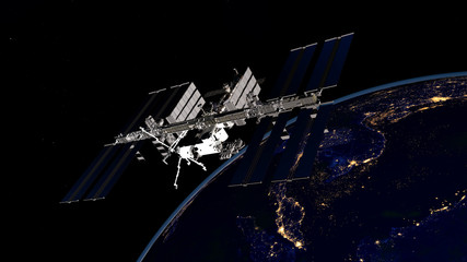Extremely detailed and realistic high resolution 3D image of ISS - International Space Station orbiting Earth. Shot from space. Elements of this image are furnished by Nasa.