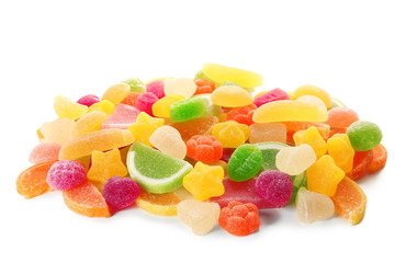 Fruit jelly candies on white background