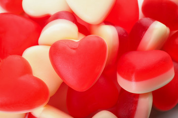 Obraz premium Tasty heart-shaped jelly candies, closeup