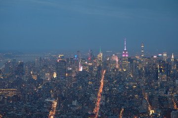 Manhattan skyline at night from One World Trade Center