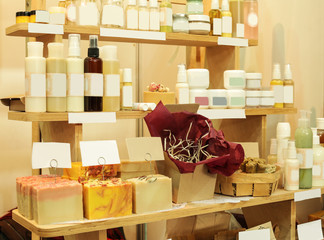 Different cosmetics in modern shop
