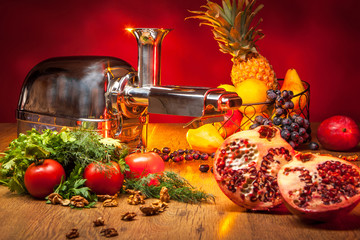 Food processor. Juice from fruits and vegetables.