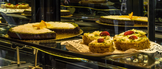Different cakes for sale at the pastry shop