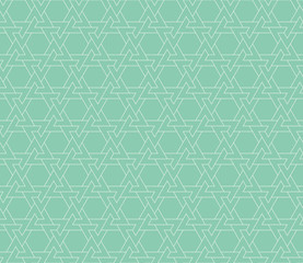 Seamless turquoise Moroccan interlocking revolving polygons outline pattern vector