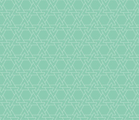 Seamless turquoise Moroccan interlocking revolving polygons outline pattern vector