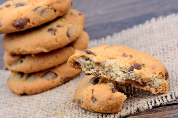 Chocolate chip biscuits on table