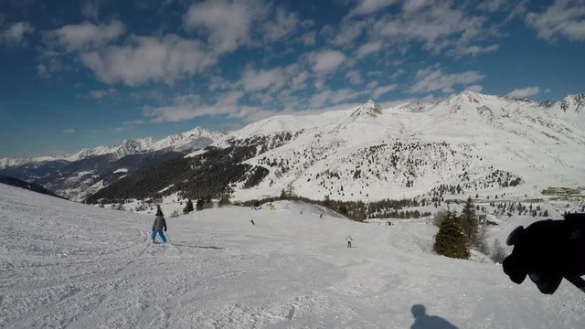 Skiing through the eyes of the skier.
Stabilized track record of skiing in a beautiful resort in Europe.
