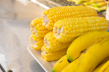 Fresh corn on cobs closeup