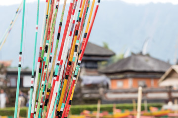 Colorful Fishing rods close-up. Colorful background. Tropical island Bali, Indonesia.