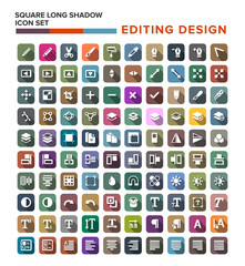 edit icons set in flat design with long shadow
