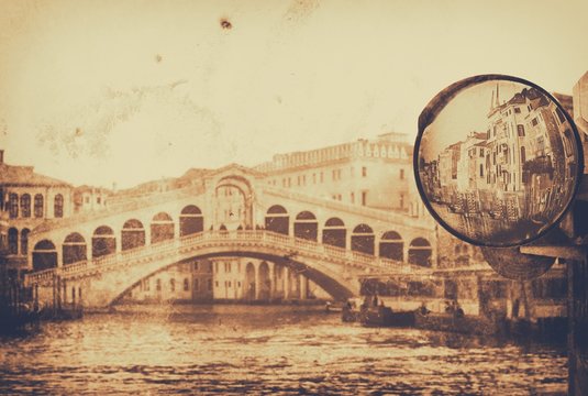 Fototapeta amazing Venice,Rialto bridge - artwork in painting style