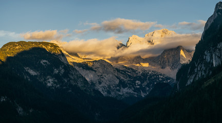Panorama of Dachstein mountains in sunset light, Austria
