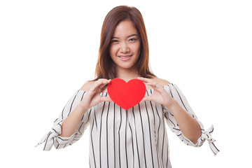 Asian woman with red heart.