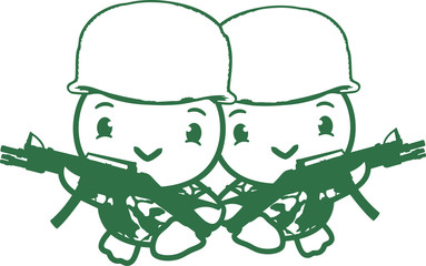 2 soldaten team crew freunde krieg war gewehr maschinen helm army armee tarnmuster angriff marschieren süß niedlich klein baby kind ente vogel comic cartoon