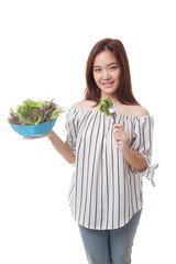 Healthy Asian woman with salad.