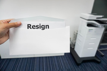 business concept of women submit resignation letter to her boss in office