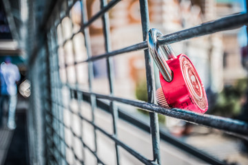 RED loyalty LOVE PADLOCK ON FENCE