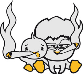 2 freunde team paar sitzend rauchen kiffen drogen joint zigarette lustig bekifft weed hanf cannabis küken süß niedlich klein baby kind ente vogel comic cartoon
