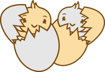 2 freunde team paar schlüpfen ostern feiern hase huhn osterei eier suchen süß niedlich klein baby kind ente vogel comic cartoon