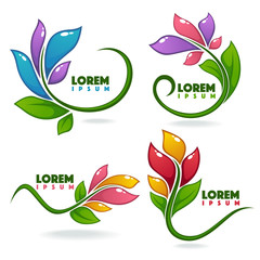 vector collection of glossy and cartoon leaves and flowers decorative  frames