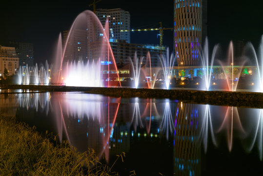 Dancing Fountains on Ardagani Lake. Batumi. Georgia