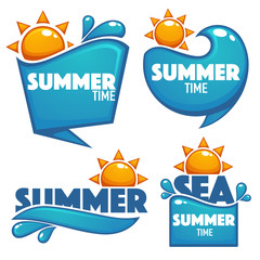 summer time, vector collection of water and sun stickers banners and bubbles for your text