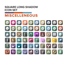 Miscelleneous and emotion icons long shadow set, Vector illustration