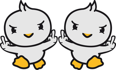2 freunde team paar gang böse beleidigung mittelfinger wichser fuck you off fick dich wütend küken süß niedlich klein baby kind ente vogel comic cartoon