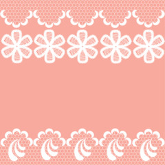 Abstract lace frame of white flowers on a pink background
