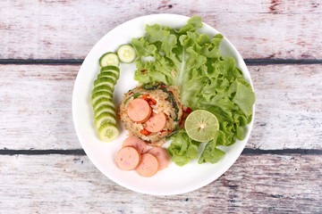Thai food, Fried jasmine rice withsausage.