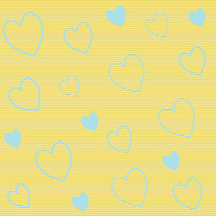 Seamless pattern of blue hearts on a yellow background