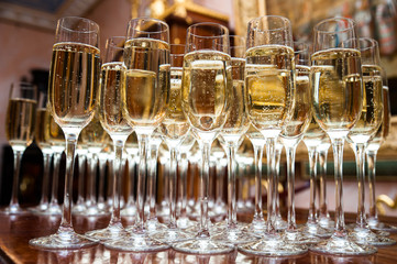 A lot of glasses with champagne
