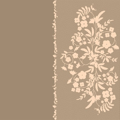Abstract lace frame of pink flowers on a brown background