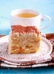 Slice of tiramisu like dessert cake