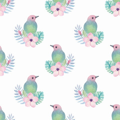 Watercolor tropical pattern with birds - 146622730