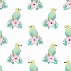 Watercolor tropical pattern with birds - 146622750
