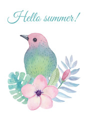 Watercolor tropical card with birds - 146622770
