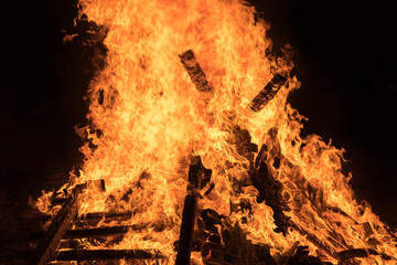 Closeup  bonfire at Jewish holiday of Lag Baomer, the day of commemorate the death of Rabbi Shimon Bar Yochai