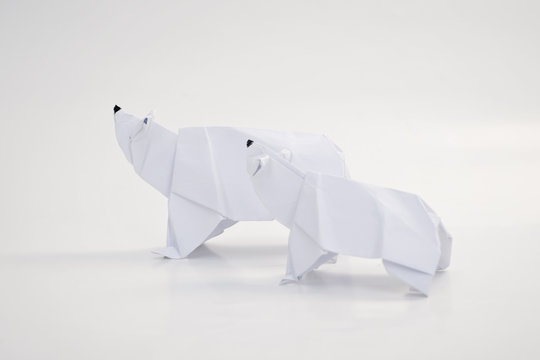 Polar bear origami with white background
