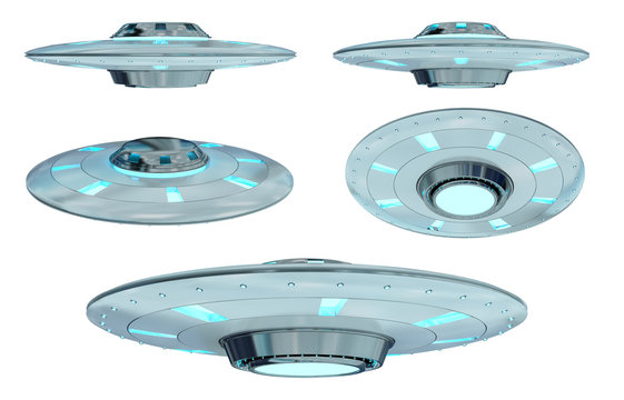 Fototapeta Vintage UFO collection isolated on white background 3D rendering