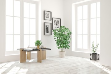 White empty room. Scandinavian interior design. 3D illustration