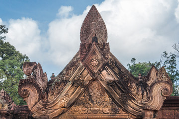 Bas-relief in Banteay Srei, Angkor area. The most beautiful ancient temple in Cambodia.