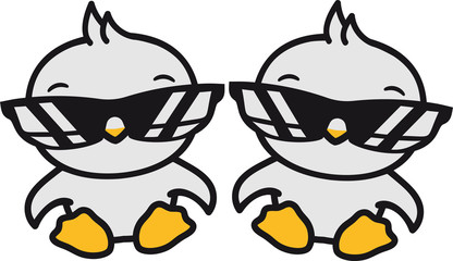 2 freunde brüder crew team küken cool sonnenbrille urlaub sommer sonne sitzend niedlich klein baby kind ente vogel comic cartoon