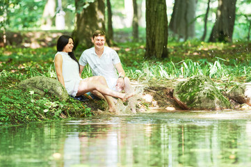 young couple having fun in park