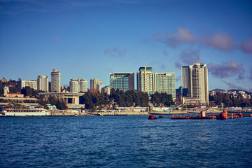 Fototapeta na wymiar View of seaport in Sochi. RUSSIA