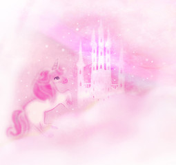 Castle in the clouds and Cute unicorn © diavolessa
