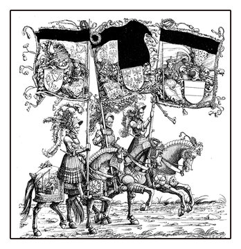 Austrian knights from Hans Burgkmair's Triumph of  Maximilian I, monumental woodcut prints from many artists of  XVI century