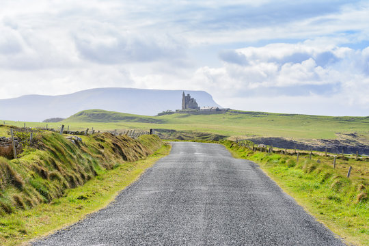 rural landscape at Ireland and classiebawn castle at background